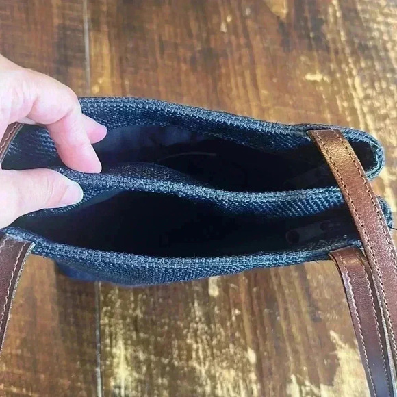 Unbranded | Navy Blue Canvas/Raffia Bag with Long Leather Straps, Made in Italy - Picture 6 of 8